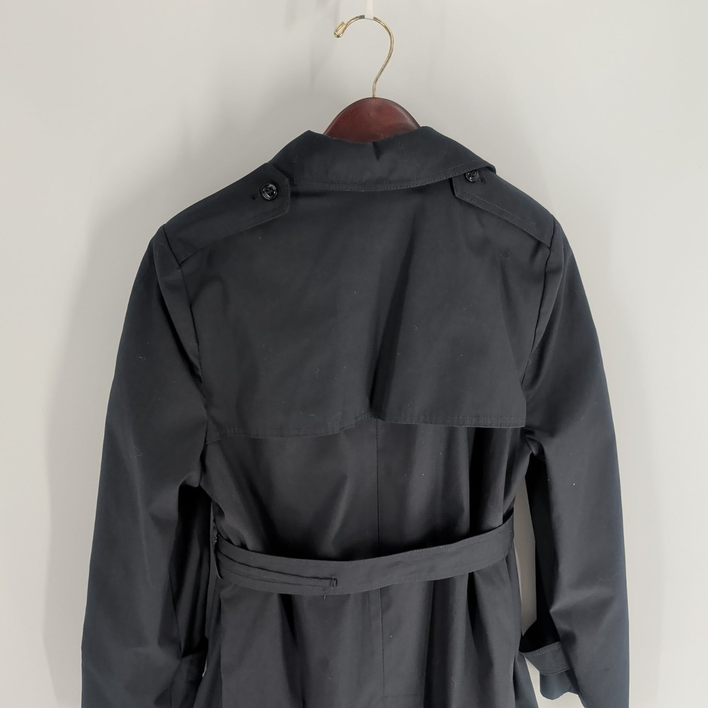 Vintage Retro Double Breasted Notched Lapel Collar Trench Coat Black Size 12 S‎ - Picture 9 of 11